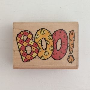 🌞 3/$15 Rubber Stampede BOO! Patch Halloween Wood Mount Rubber Stamp - A1424D